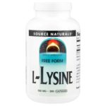 L-лизин (L-Lysine) 500 мг (Source Naturals) — 200 капсул для синтеза коллагена и выработки энергии