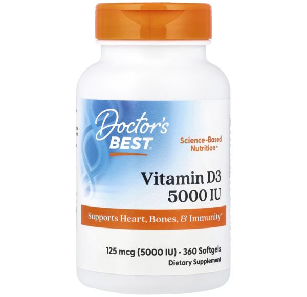 Витамин D3 Doctor’s Best 5000 IU (125 мкг), 360 капсул